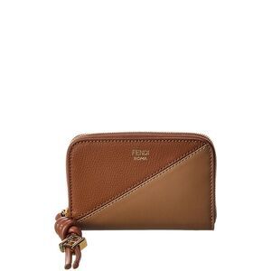 Fendi Ff Diamonds Zipper Around Mini Leather Wallet, Brown